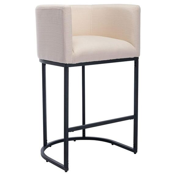Drevy Contemporary Cream Linen Bar Stool, 29" Upholstered Fabric Counter Height Barstool Kitchen Counter Island Stool with Black Metal Base