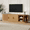 TV Stand Natural, variant on Euroco Mid-Century Coffee Table Set with Sliding Tambour Door, Round Fluted End Table With Storage, Golden Handle Tall & Low Side Table with Wooden Finish for Living Room, Set of Two