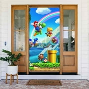 Luigi Super Mario Door Cover Decorated Banner Tapestry Home Decoration Holiday Party Supplies Door Banner Porch Sign Banner 72.8 x 35.4 Inch