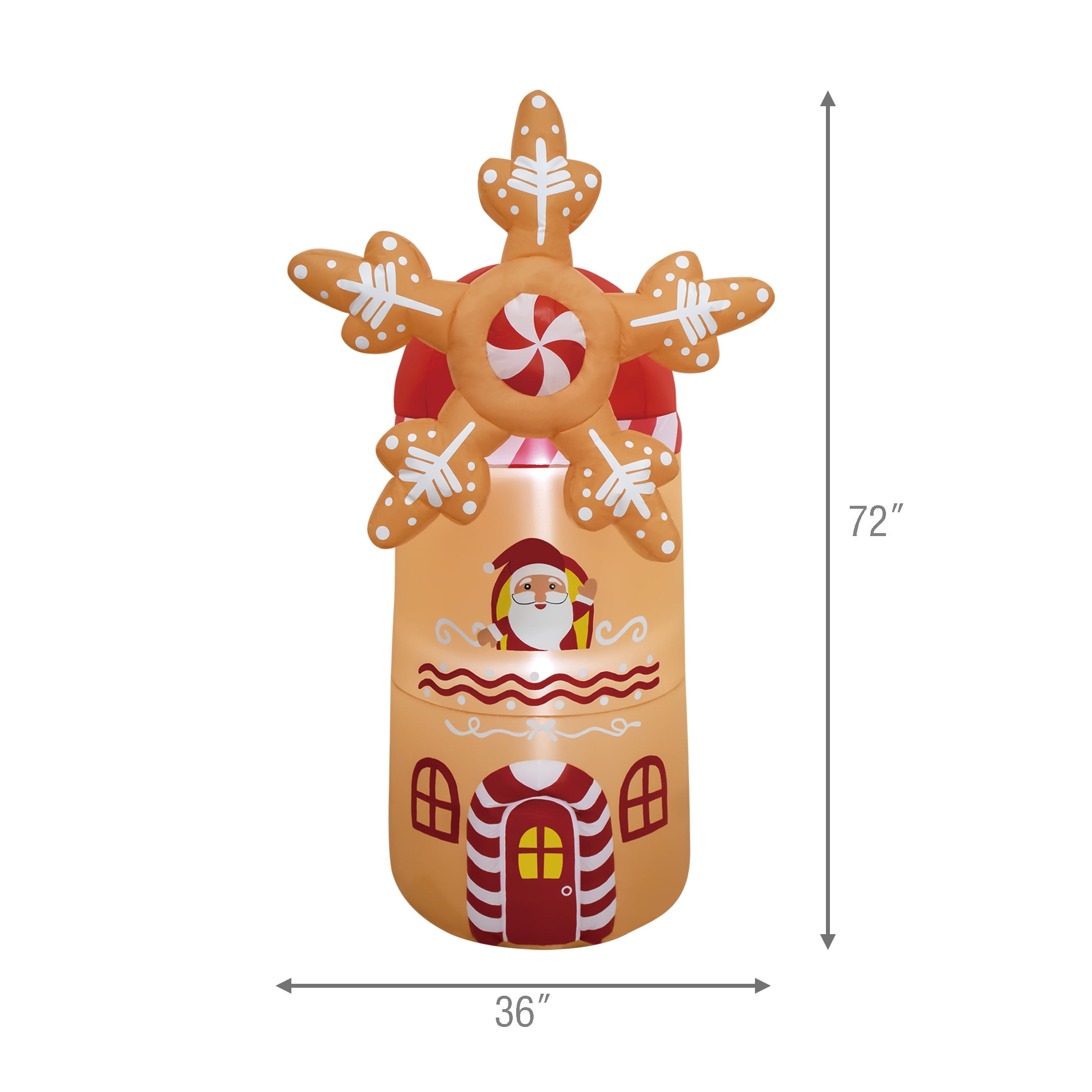 6 ft Animated Rotating Gingerbread Windmill House Christmas Airblown Yard Inflatable, Brown, by Holiday Time