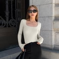thumbnail image 2 of OQQ Women's 2 Piece Bodysuits Ribbed One Piece Square Neck Long Sleeve Bodysuits, 2 of 7
