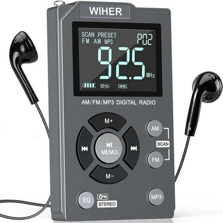 Wiher Digital AM FM Radio Portable Pocket Radio with Best Reception,600 mAh Rechargeable Walkman Radio with Stereo Earphone,Personal Radio Support TF Card,Large LCD Screen and Lock Screen