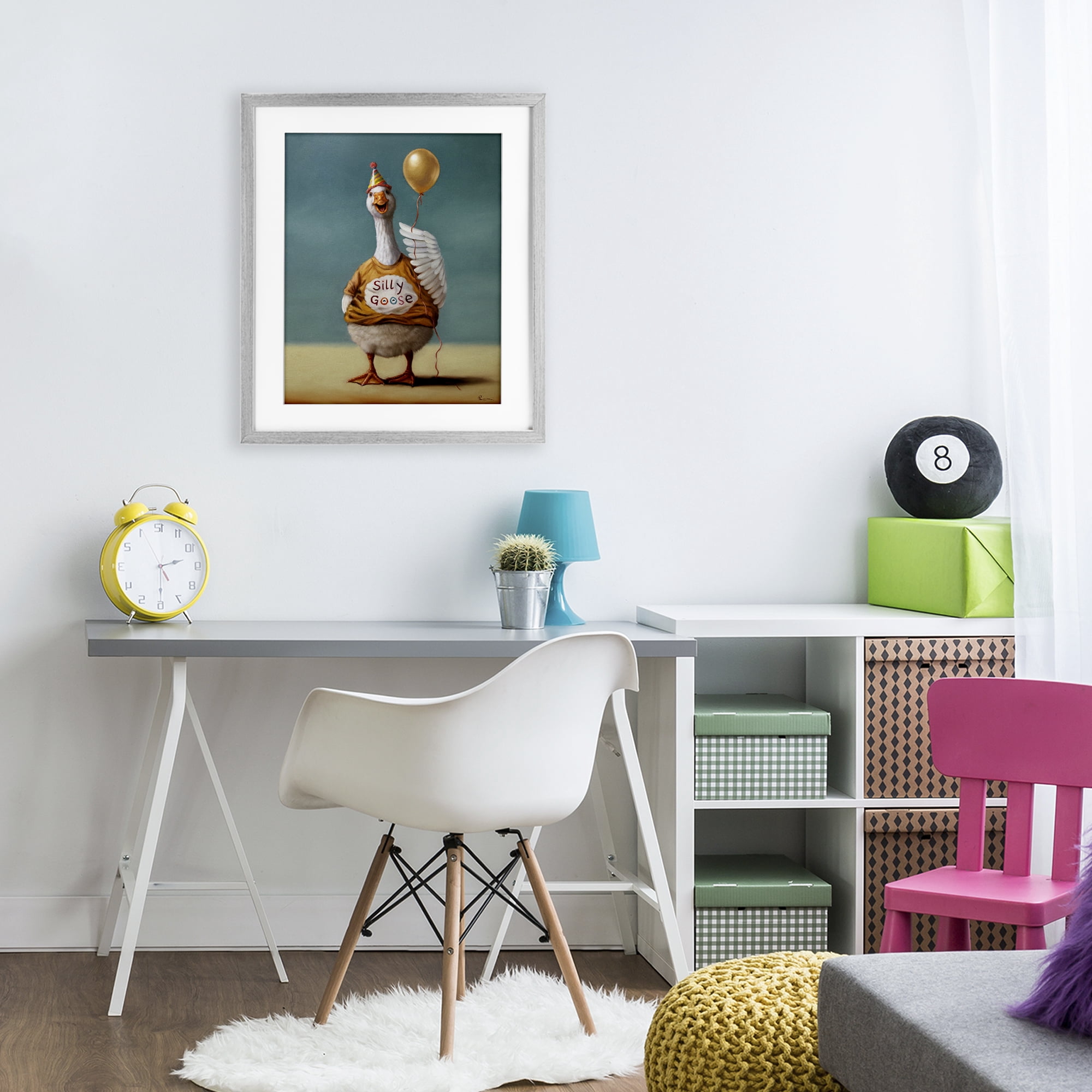 Stupell Industries Silly Goose with Balloon Gray Framed Print Under Glass, design by Lucia Heffernan