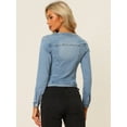 thumbnail image 4 of DARING DIVA Women's Button Down Collarless Cropped Denim Jacket S Light Blue, 4 of 6