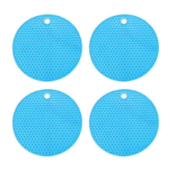 Uxcell Trivets for Hot Dishes 6 Inch, 4 Pcs Silicone Hot Pads Pot Holder Heat Resistant Silicone Trivets Mat Round Silicone Mat Non Slip for Kitchen Countertops, Light Blue