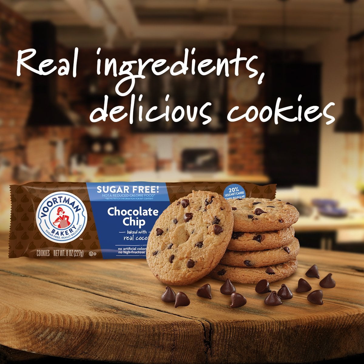 Sugar Free Chocolate Chip Cookies by Voortman Bakery, Crispy, Crunchy Cookies, 4 boxes, 8oz each