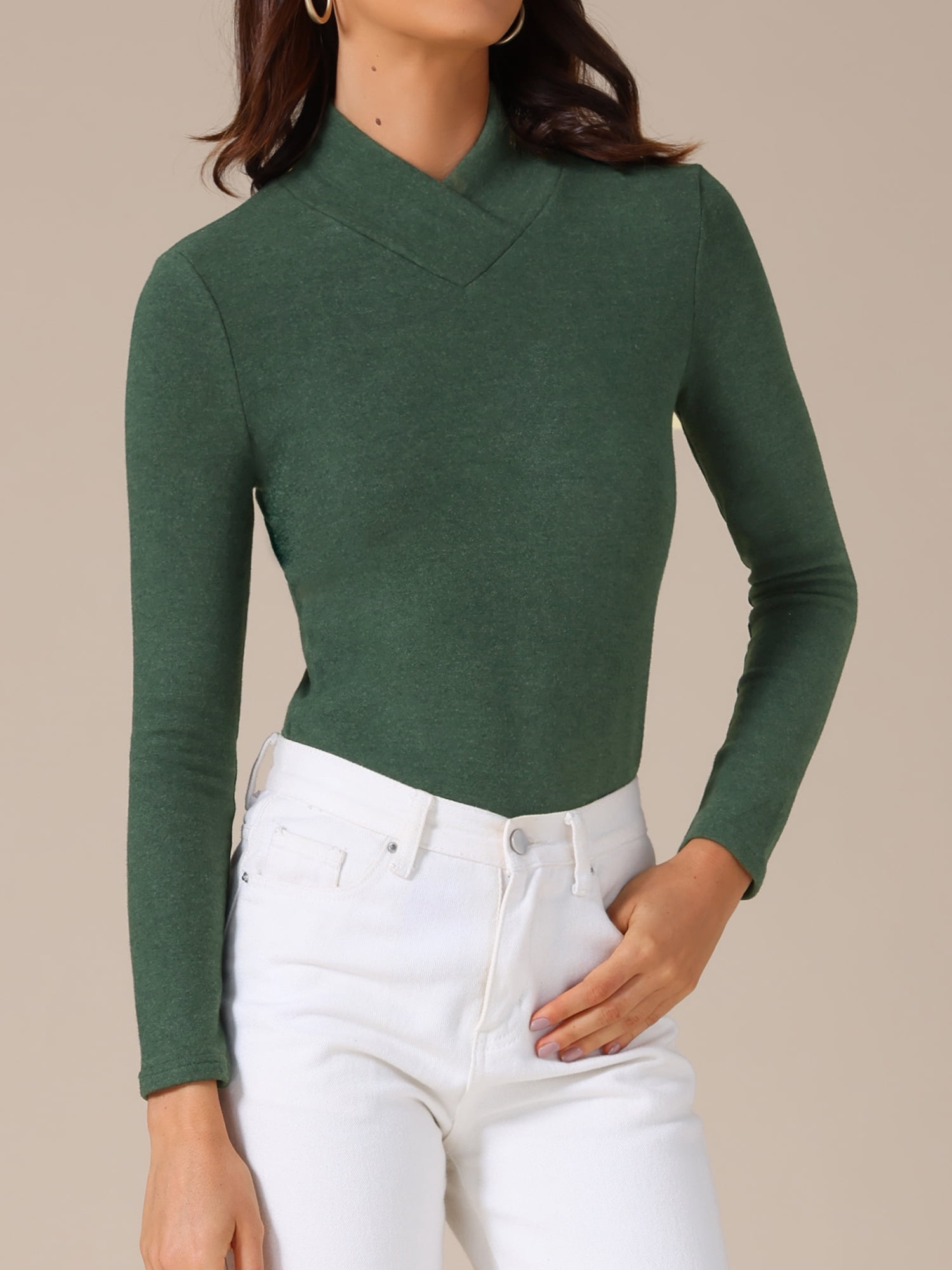 DARING DIVA Women's Basic Long Sleeve Solid Color Thermal Shirts XL Dark Green