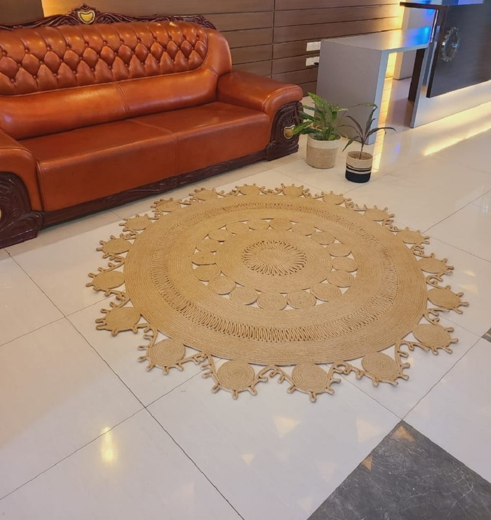 4 ft. x 4 ft. Primary Color Round Braided Jute Rug Area Rug For Home Decor