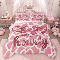 Homewish Pink Cowgirl Hat 3 Pieces Queen Comforter Set for Female Men Adults,Western Theme Ultra Soft Bedding Sets,Leopard Cheetah Print Bedding Comforter Set Breathable,Ultra Soft Home Decor