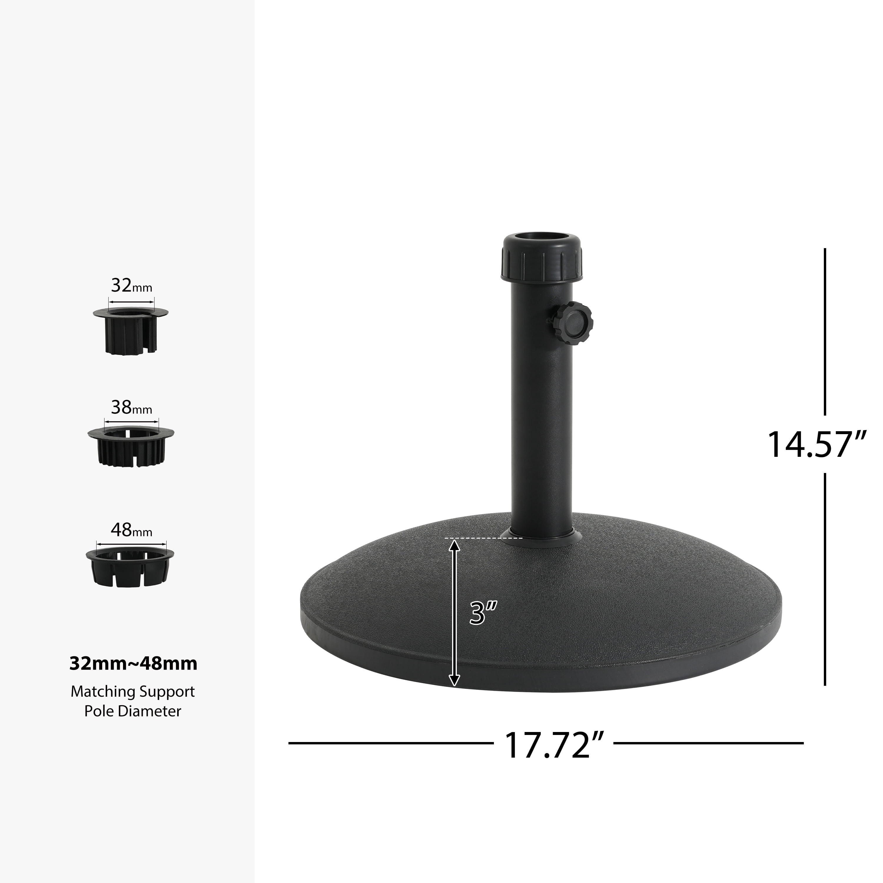 Umbrella Base 35 Pound Round with Concrete Fill and Resin Shell, Patio Umbrella Stand and Outdoor Shade Base, Black