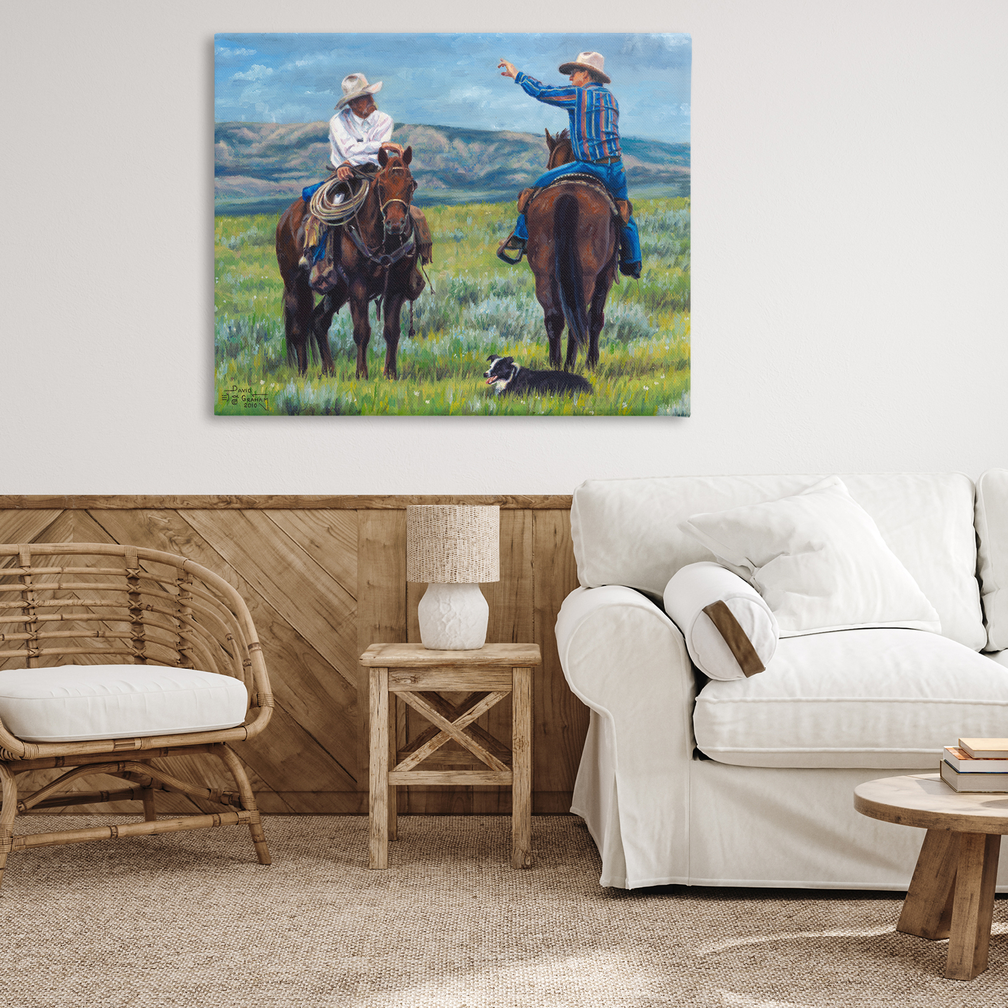 Stupell Industries Cowboy Logic Scene Animals & Insects Painting Gallery Wrapped Canvas Art Print Wall Art, 48 x 36