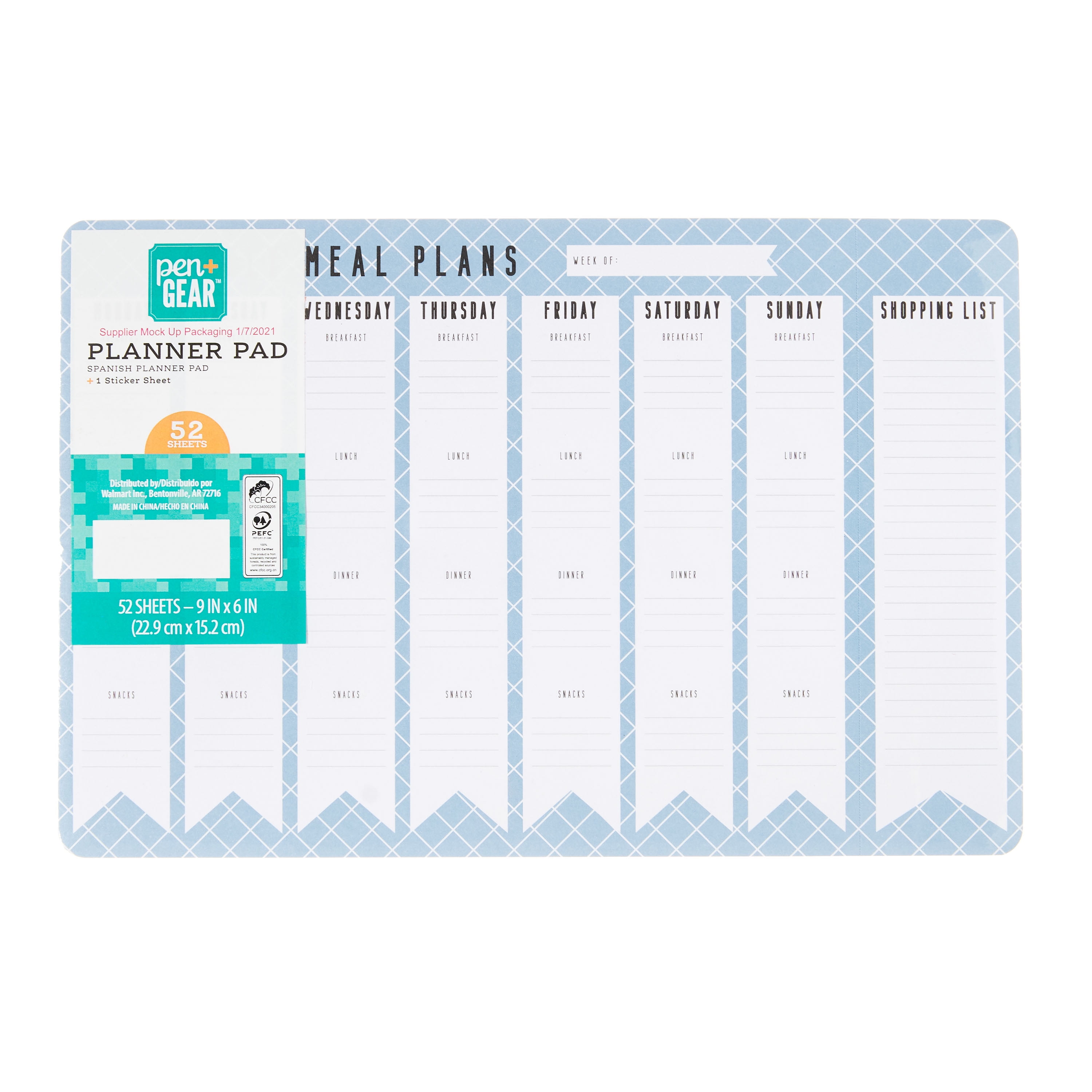 Pen+Gear Planner Pad with Stickers, Meal Plan, 52 Sheets