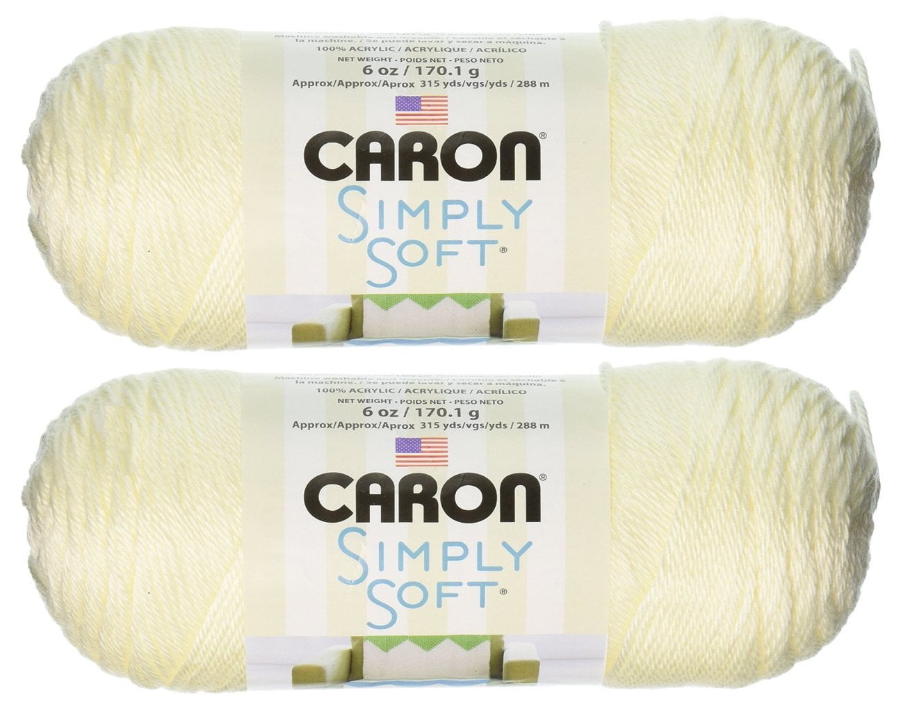 Bulk Buy Yarn Solids (2pack) (Off White), 2 skeins of Caron simply