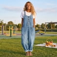thumbnail image 7 of Denim Jumpsuit for Women Adjustable Strap Loose Denim Bib Overalls Y2k Baggy Jean Wide Leg Jumpsuits Casual Romper Light Blue 5XL, 7 of 7