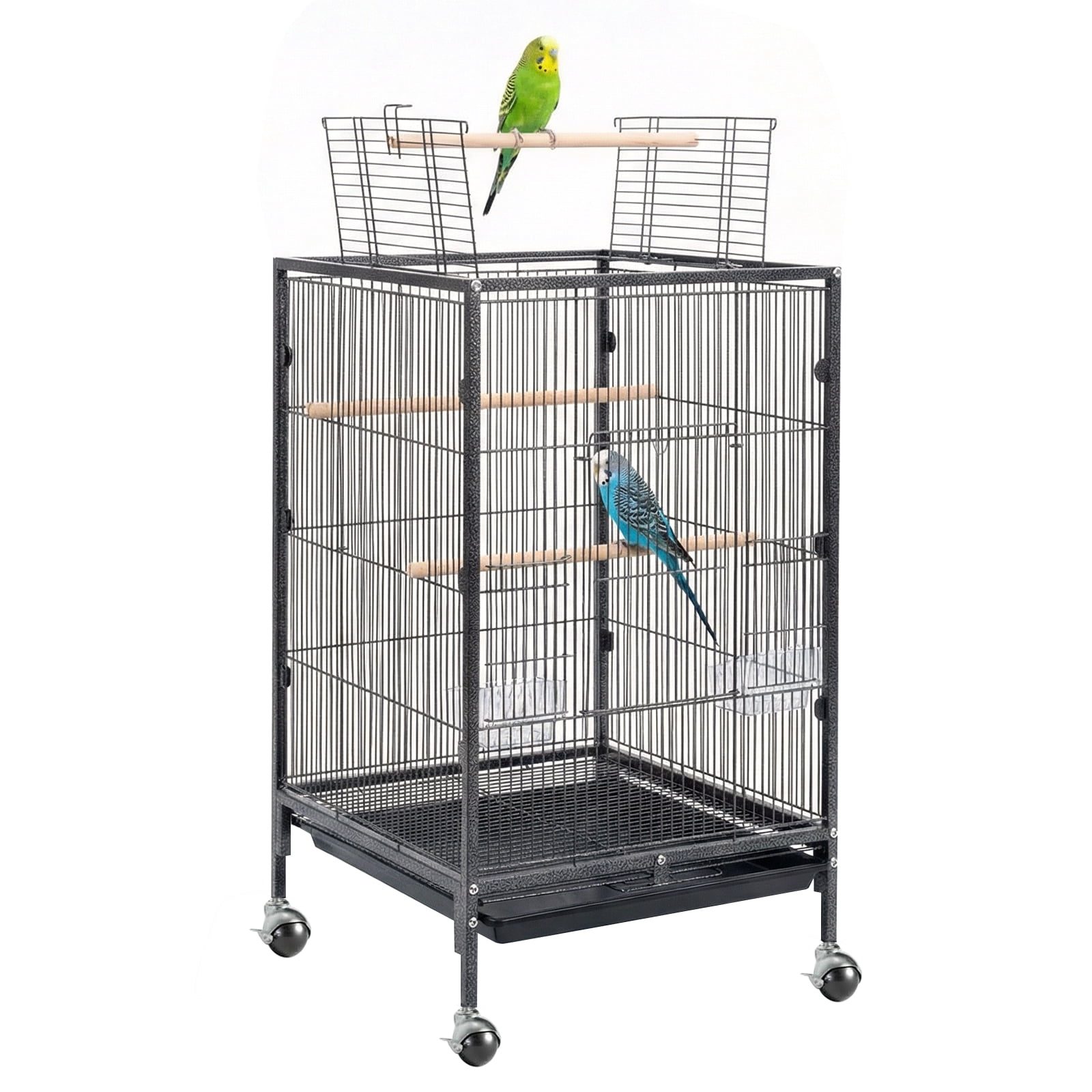 35in H Bird Cage with Open Play Top, Heavy Duty Metal Flight Cage on Rolling Stand – for Parakeets, Canaries, Lovebirds, Small Quakers, Cockatiels, Budgies, Easy Assembly & Cleaning