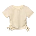 thumbnail image 3 of Tisuna Little Girls Summer T Shirt Solid Color Short Sleeve Crew Neck Tops Breathable Lightweight Girls Holiday School Playwear Shirts Size 2-3 Years Beige, 3 of 5