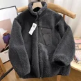 thumbnail image 4 of Autumn and Winter Japanese Men's and Women's Fleece Stand Neck Jacket Couple Zipper Loose Warm Lamb Wool Coat Solid Color Jacket, 4 of 6