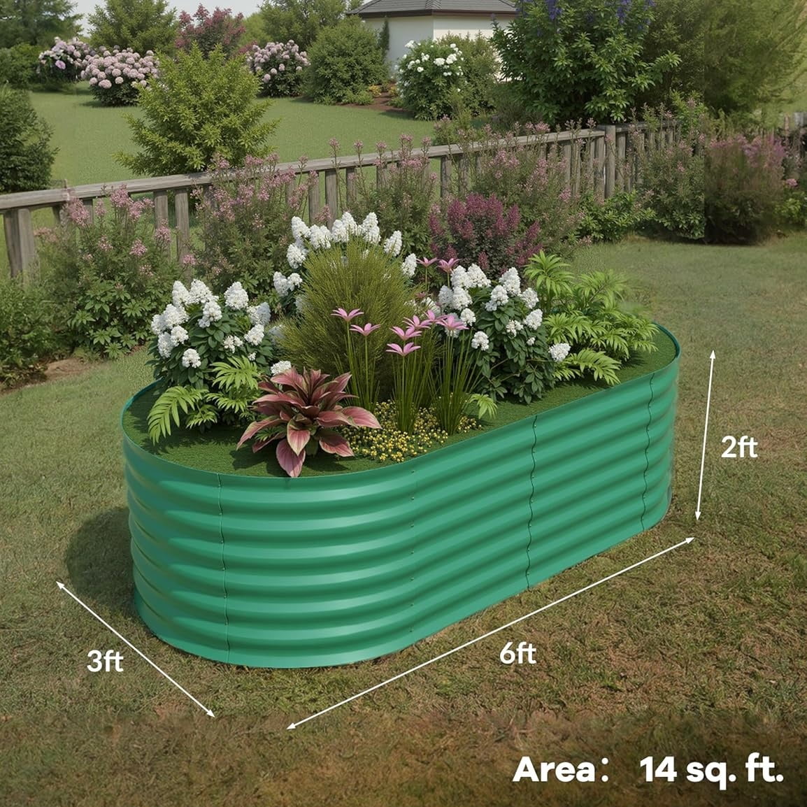 WildBreak Steel Raised Garden Bed, Oval Shape, 6 x 3 x 2 feet, 1 Pack, Green