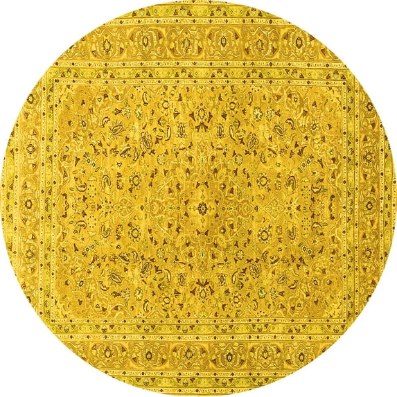 Ahgly Company Machine Washable Indoor Round Persian Yellow Traditional Area Rugs, 8' Round