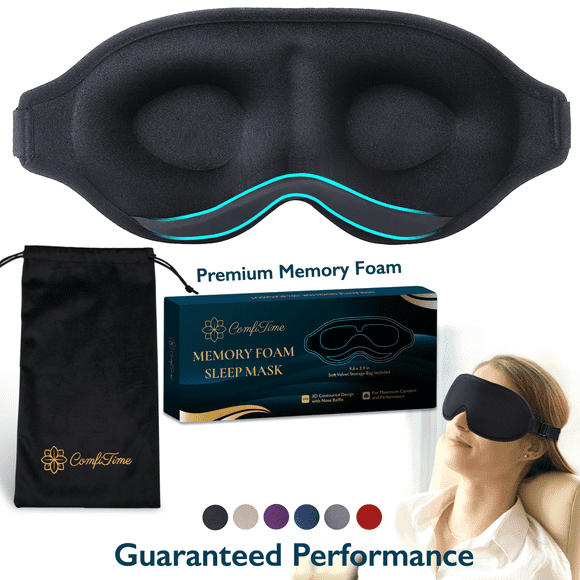 ComfiTime 3D Sleep Mask - 100% Occultant Yeux Mask pour Dormir, Couvre-Oeil pour Hommes et Femmes, Contour Bandeau avec Déflecteur de Nez, Doux & Léger