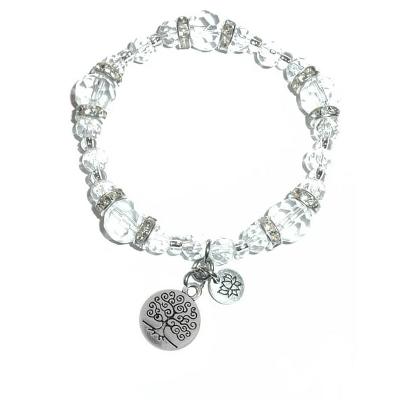 Hidden Hollow Beads - Tree Of Life Charm Bracelet - Crystal Stretch