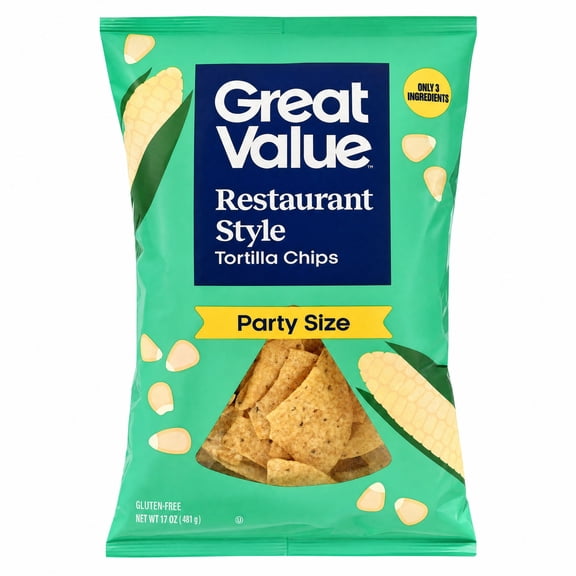 Great Value Restaurant Style Tortilla Chips Party Size, 17 oz