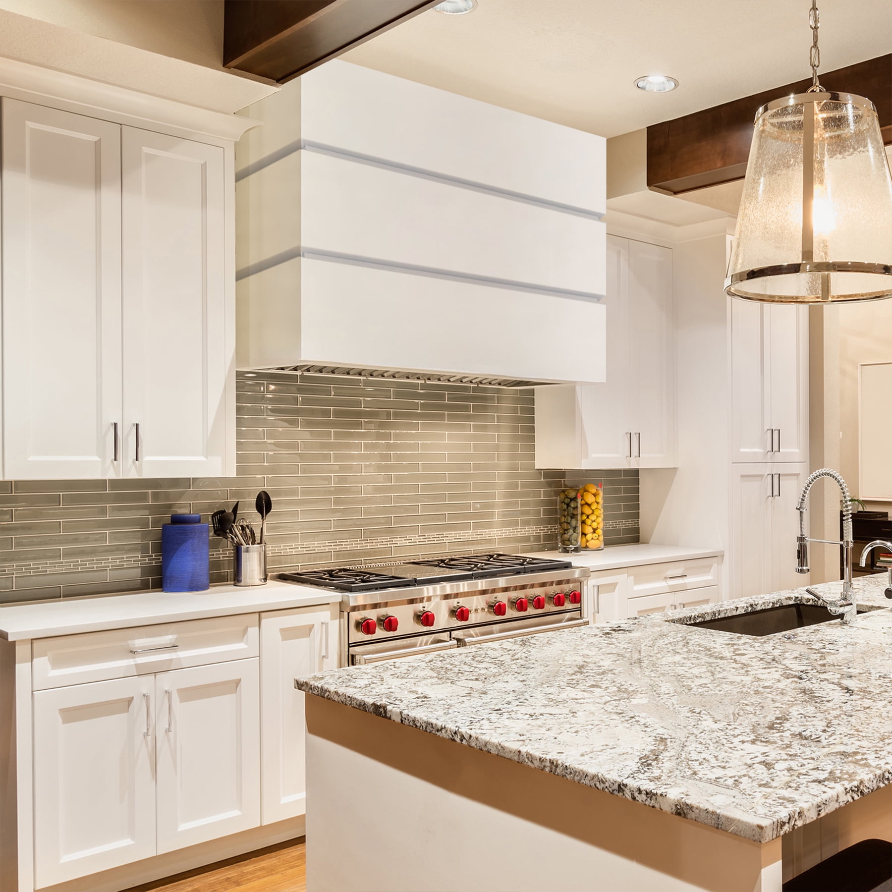 Akicon 36" Stainless Steel Range Hood, Modern Box Ducted Kitchen Hood with Powerful Vent Motor, Wall Mount, 36"W * 30"H*14"D, Signal White