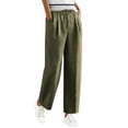 thumbnail image 3 of Pxxlle Cotton Linen Pants Women Plus Size Wide Straight Leg Pant with Pockets Casual Elastic Waisted Summer Spring Trousers Army Green L, 3 of 7