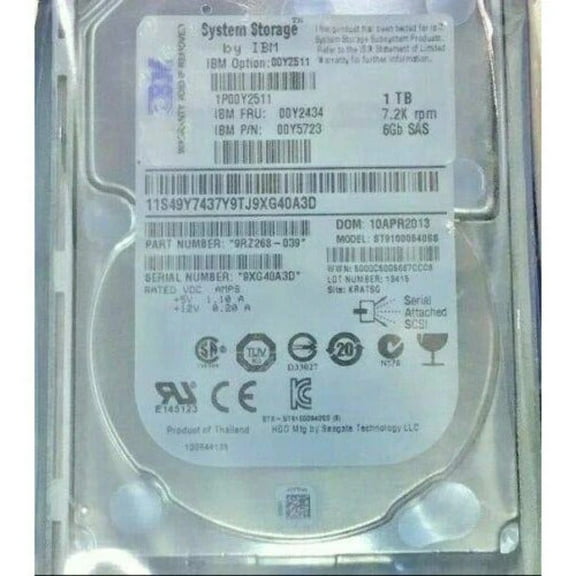 IBM 00Y2511 00Y2434 81Y3911 00Y5723 1TB 7.2K 6G 2.5 SAS HARD DRIVE FOR V3700