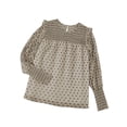 thumbnail image 3 of Jumpingount Blusa de mujer con estampado de puntos, camisa de gasa informal, linterna, manga larga, volantes de trabajo, top de dama Prendas para la parte del cuerpo Caqui METRO Jumpingount AP003530-12, 3 of 5