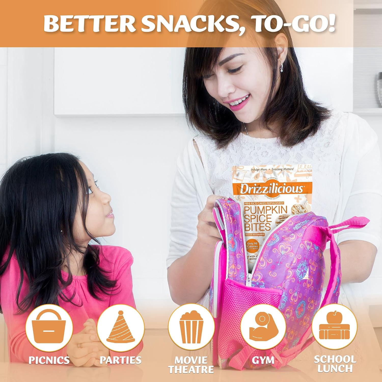 Drizzilicious Mini Rice Cakes, Pumpkin Spice Flavored Rice Cake Gluten Free Snacks, Rice Crisps 2-Pack