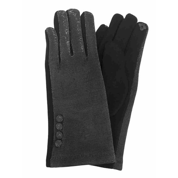 Womens Black & Silver Metallic Stretch Fit Texting & Tech Touchscreen Gloves