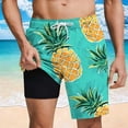 thumbnail image 4 of GUZOM Mens 2-in-1 Compression Liner Swim Trunks Quick Dry Pineapple Print Tropical Green Board Shorts with Pockets,Size L, 4 of 9