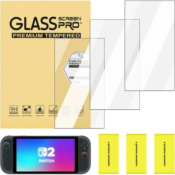 3 Screen Protectors Compatible with Switch 2, Tempered Glass Screen Protector No-Bubble Anti-Scratch Ultra Clear 9H Hardness Tempered Glass Screen Protector for NS Switch 2