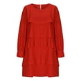 thumbnail image 4 of Efsteb Long Sleeve Dress for Women Tiered Dress Elegant Knee Length Wedding Guest Party Ruffle Layered Swing Dresses (Red,S), 4 of 6
