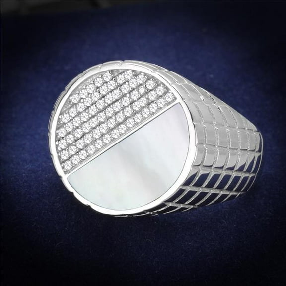 Alamode TS233-10 Men Rhodium 925 Sterling Silver Ring with Precious Stone in Aurora Borealis Rainbow Effect - Size 10