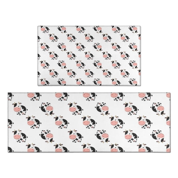 White Cow Flip Pattern Kitchen Rugs Sets Of 2,Anti Fatigue Kitchen Mat Rugs Non Slip Washable,Decorative Kitchen Floor Mats for Kitchen,Sink,Laundry,17"x30" 17"x47"