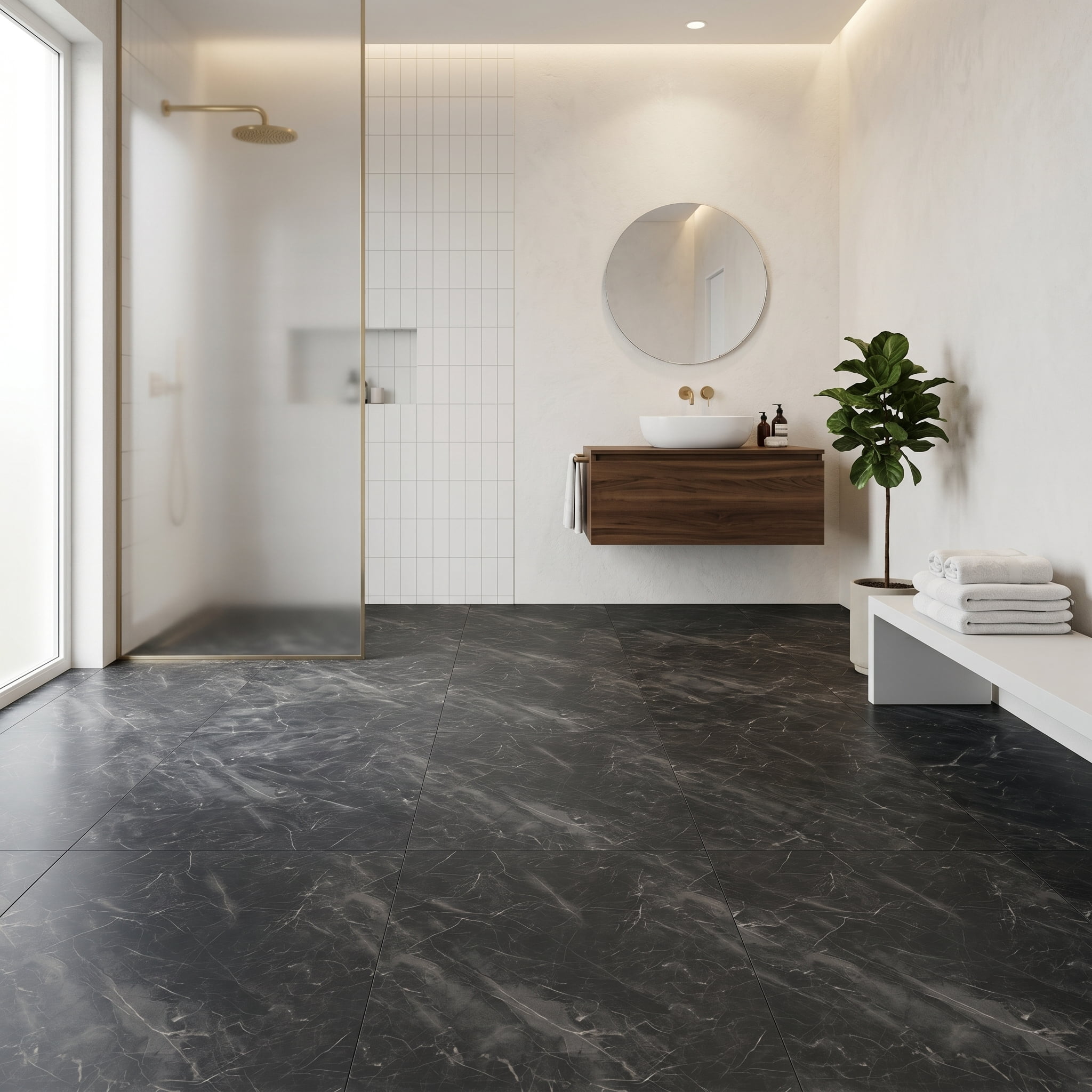 Peel and Stick PVC Vinyl Flooring 20-Pack 24x24 Inch, Self-Adhesive Floor Tiles and Waterproof Flooring for Home Kitchen Bathroom, Black Marble Pattern