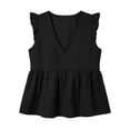 thumbnail image 7 of TGSLY Women's Linen Deep V-Neck Tank Tops Dressy Casual Ruffle Detail Solid Color Sleeveless Vest Lightweight Soft Elastic Waist Tshirts M, 7 of 7