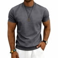 thumbnail image 2 of Men's Crewneck T-Shirts with Short Sleeve Summer Casual Stretchy Shirt Textured Jacquard Tops Size M-3XL Dark Gray, 2 of 7