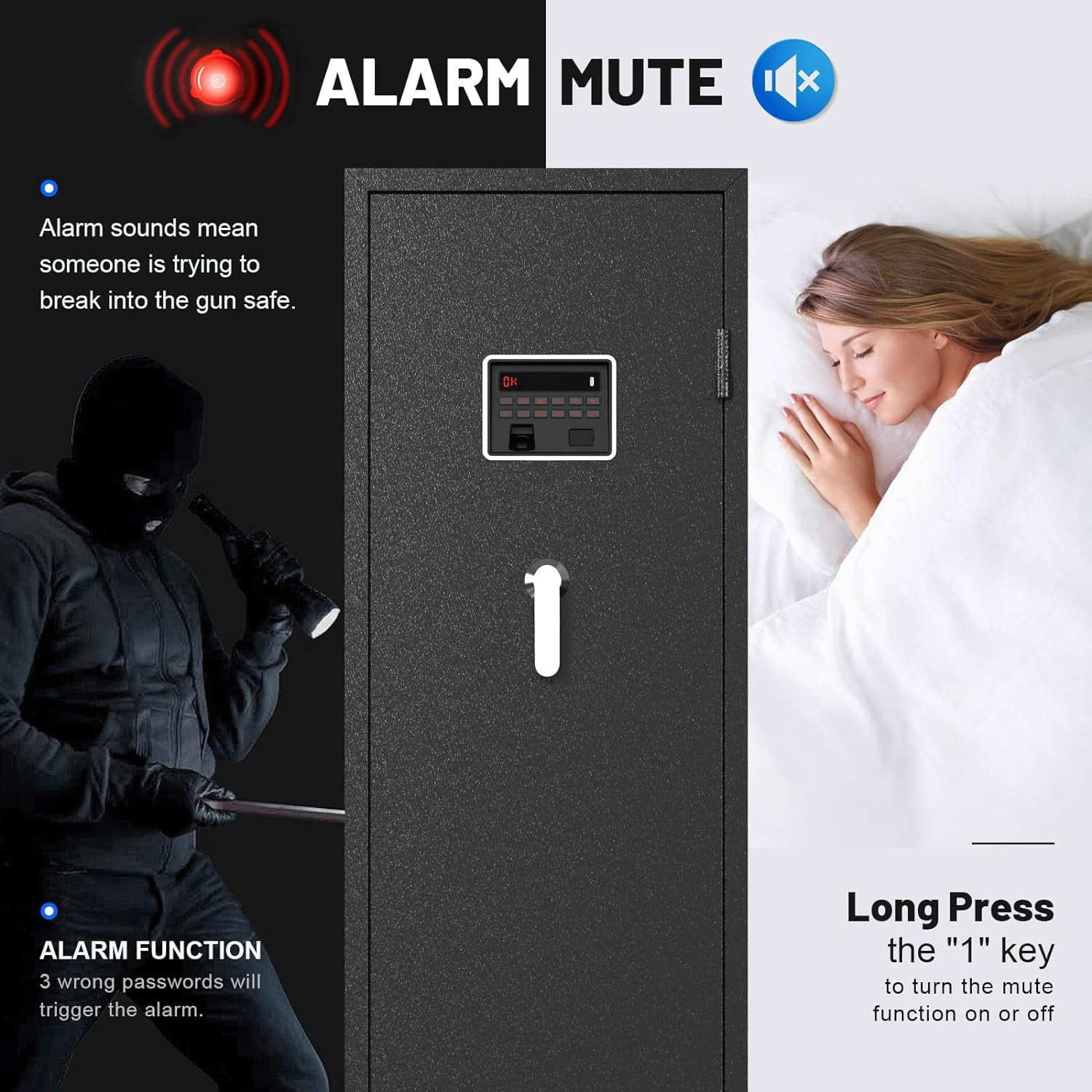 EMAXEE 7-8 Biometric Gun Safe , Large Gun Safes for Home  and Pistols with Upgraded Control Panel and LED Light, Quick Access Fingerprint Gun Cabinet with Removable Shelf and Gun Racks…