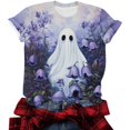 thumbnail image 6 of Women's Pastel Halloween Shirts Aesthetic Floral Ghost Graphic T-Shirts Short Sleeve Crew Neck Tees Casual Purple Flower Novelty Tops Fall Clothing, 6 of 6
