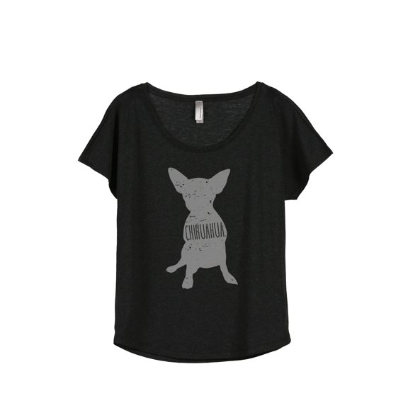 Thread Tank Chihuahua Dog Silhouette Women's Relaxed Slouchy Dolman T-Shirt Tee Heather Black X-Large