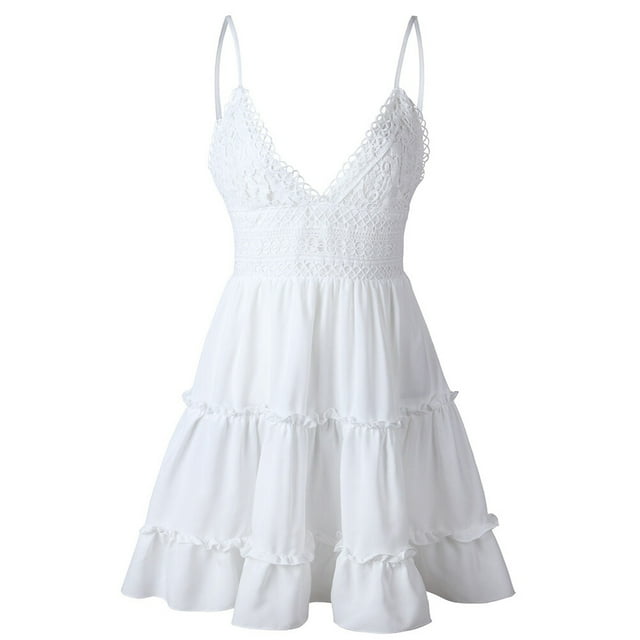 EeaseMX Vestido con cuello en V, elegante, para fiesta, decorativo, para playa, con falda sin tirantes