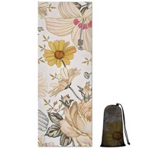 Pioneer Flower Floral Print Pattern Hot Yoga Mat Towel Non Slip for Hot Yoga - Quick-Drying Yoga Mat Cover with 4 Corner Pockets with Travel Bag - Hot Yoga Towel Non Slip 74"x26"