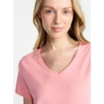 thumbnail image 4 of Time and Tru Women's Cotton V-Neck Tee with Short Sleeves, Sizes XS-4X, 4 of 5
