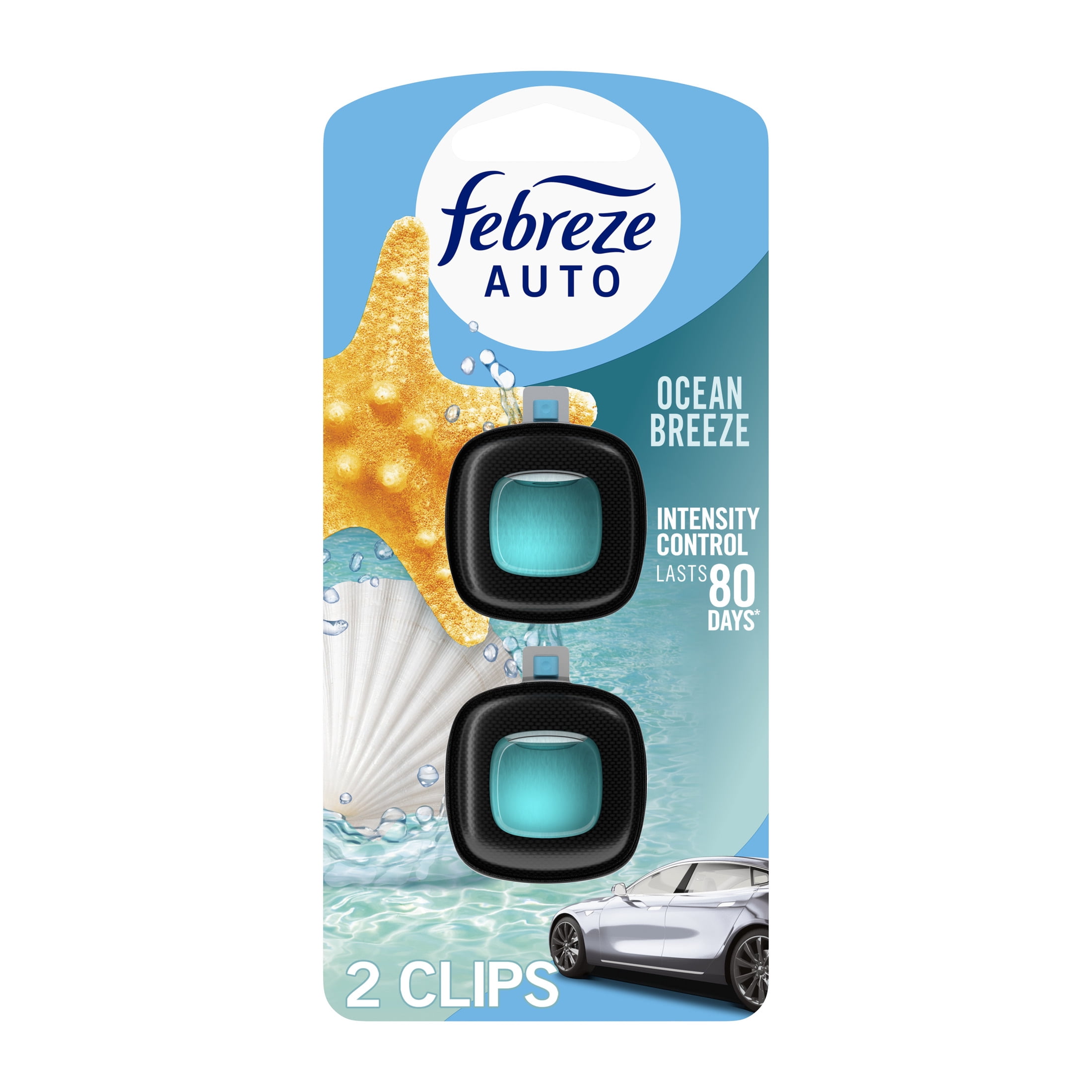 (2 pack) Febreze AUTO Car Air Freshener, Odor-Fighting Car Vent Clip, Ocean Breeze, 2 Count