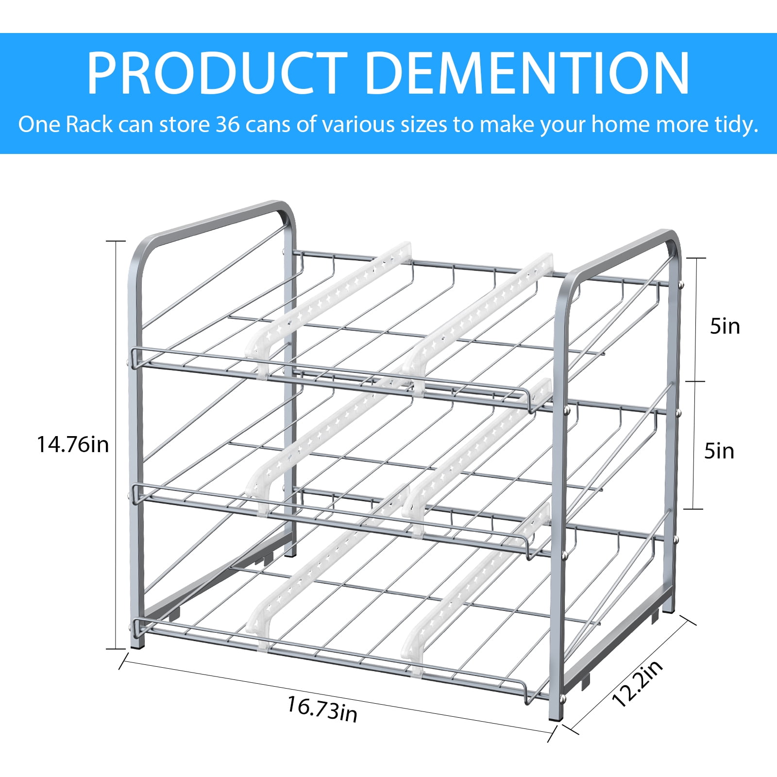 2 Pack 3-Tier Stackable Can Rack Organizer Storage Soda Cola Holder, Silver