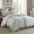 thumbnail image 4 of Bedduvit Beige Gray Queen Quilt - 100% Organic Cotton Floral Real-Patchwork Plaid Reversible Quilted Bedspread for Queen Size Bed, Modern Farmhouse Lightweight All-Season 3-Piece Comforter Set, 4 of 10