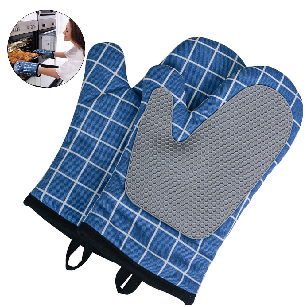 2PCS Heat Resistant Plaid Oven Mitts Kitchen Cooking Baking Gloves for Home 